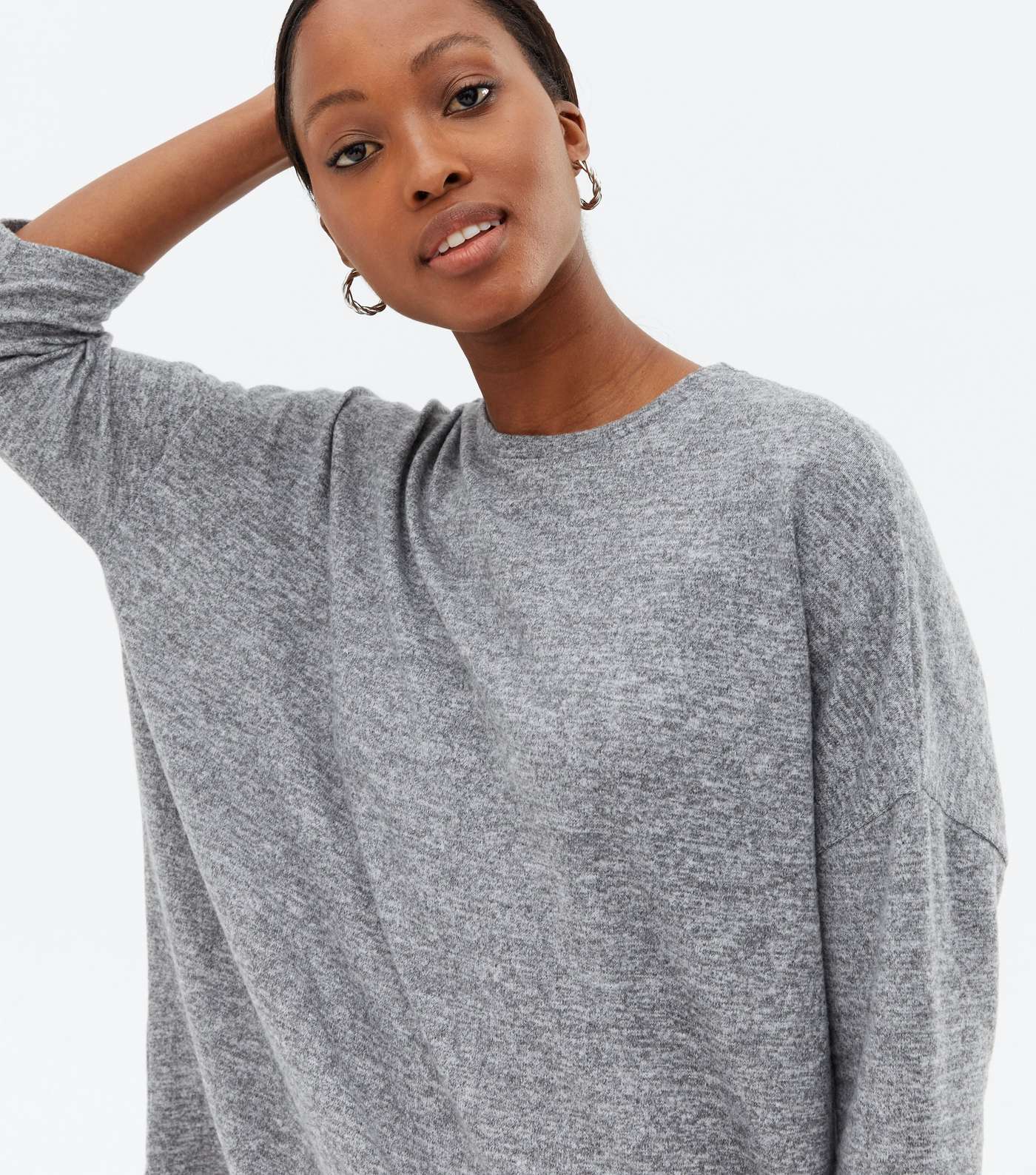 Tall Pale Grey Soft Fine Knit Long Sweatshirt Image 3