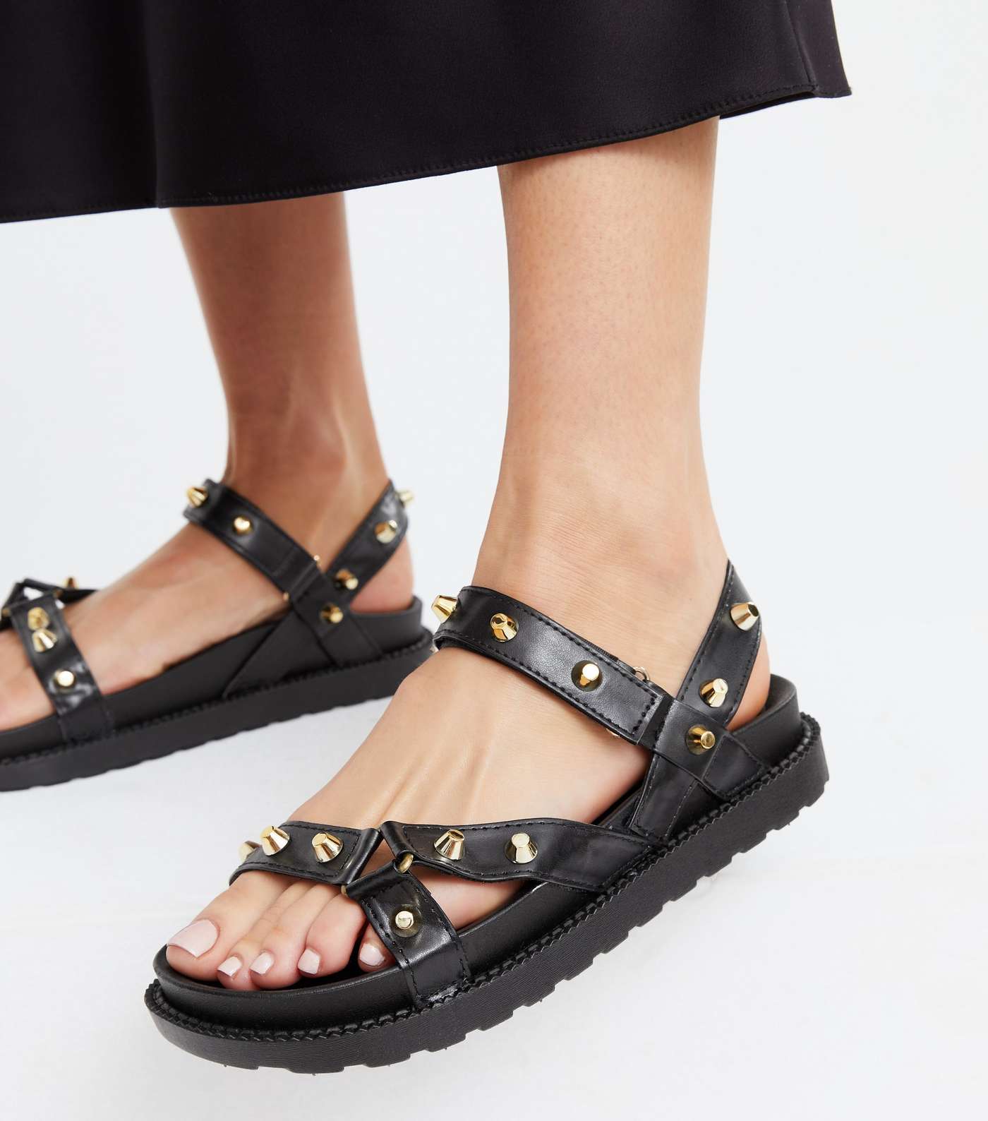 Krush Black Studded Chunky Flatform Sandals Image 2