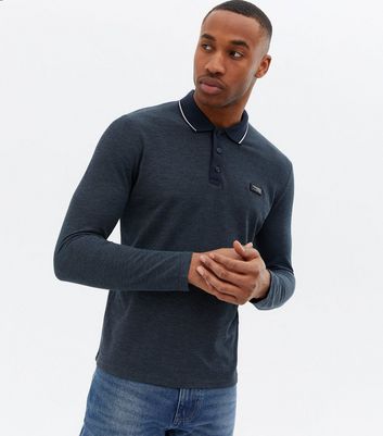 Jack Jones Navy Long Sleeve Logo Polo Shirt New Look