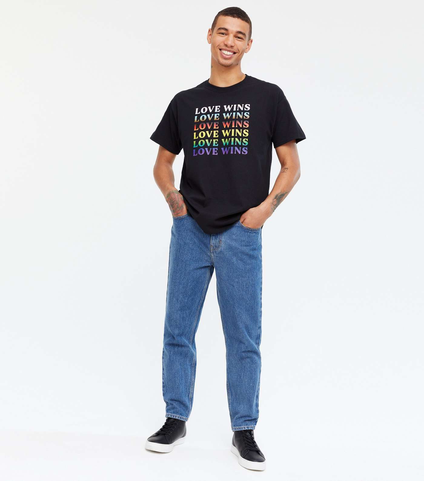 Black Rainbow Love Wins Logo Pride Charity T-Shirt Image 3