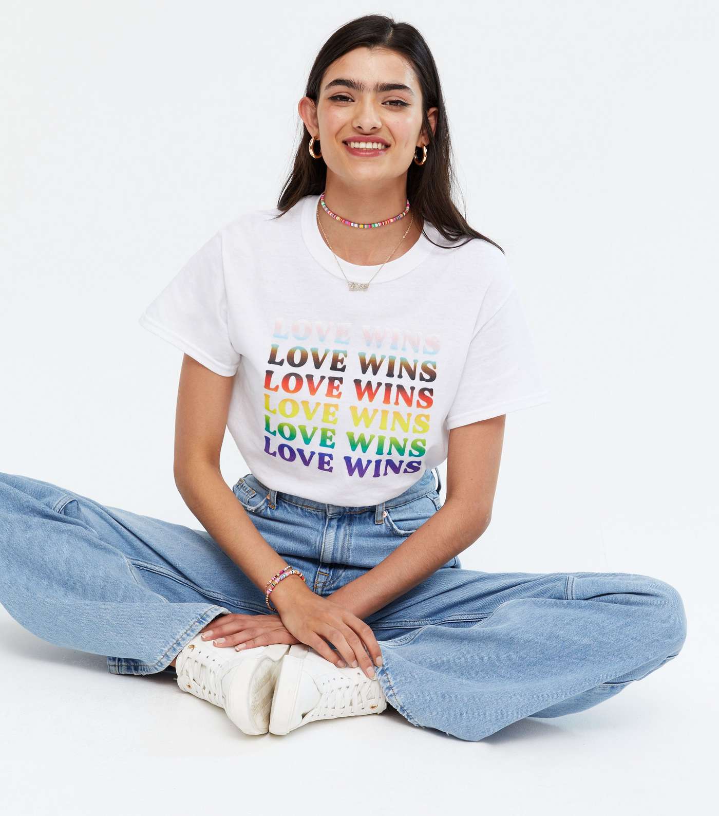 White Rainbow Love Wins Logo Pride Charity T-Shirt Image 3