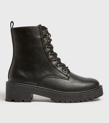 black leather look lace up boots