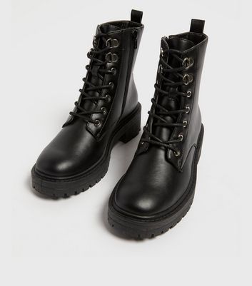 Click to view product details and reviews for Black Leather Look Chunky Lace Up Boots New Look Vegan.