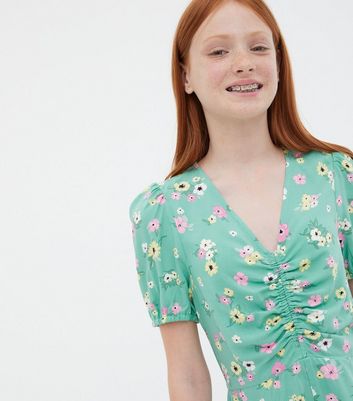 Girls Mint Green V Neck Ruched Playsuit New Look