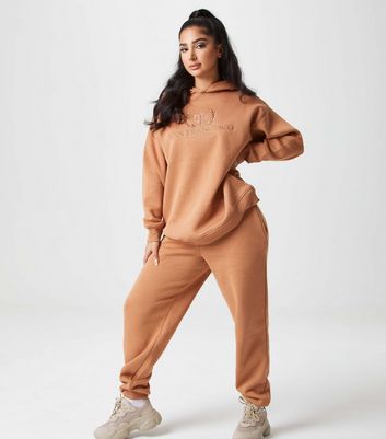 brown joggers and hoodie set