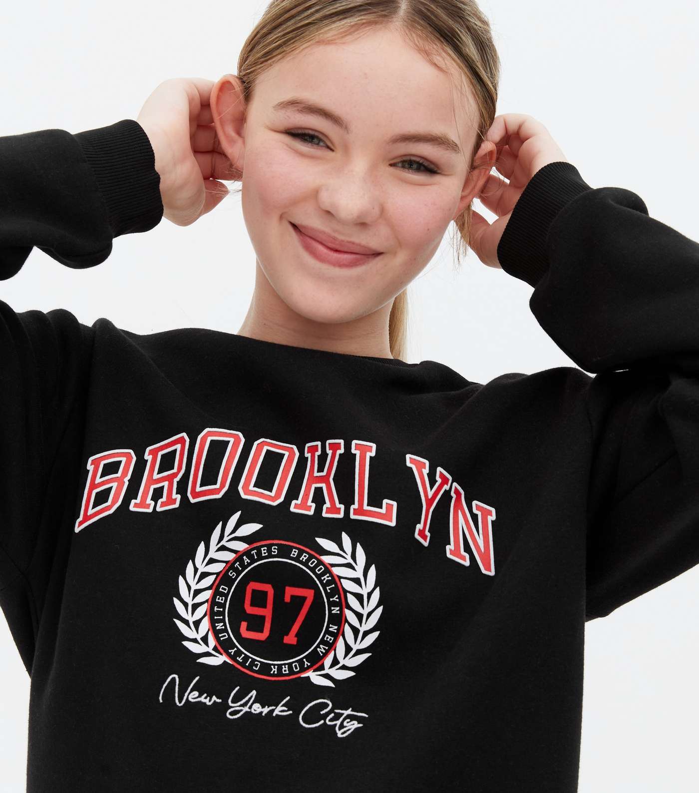 Girls Black Brooklyn Logo Long Sweatshirt Image 3