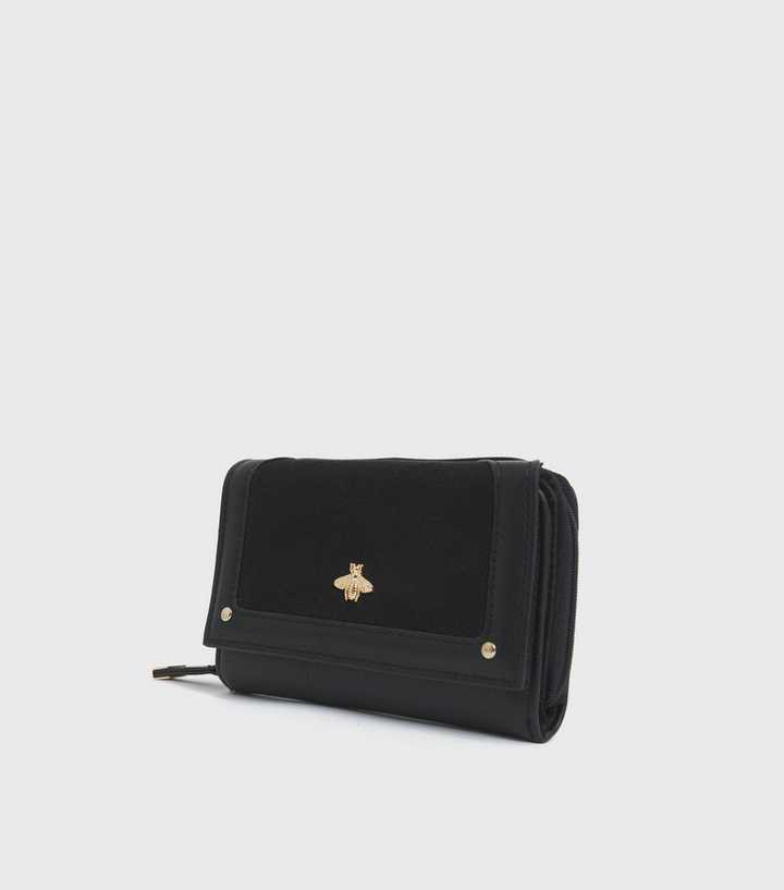 New Look Black Quilted Leather-Look Bee Midi Purse