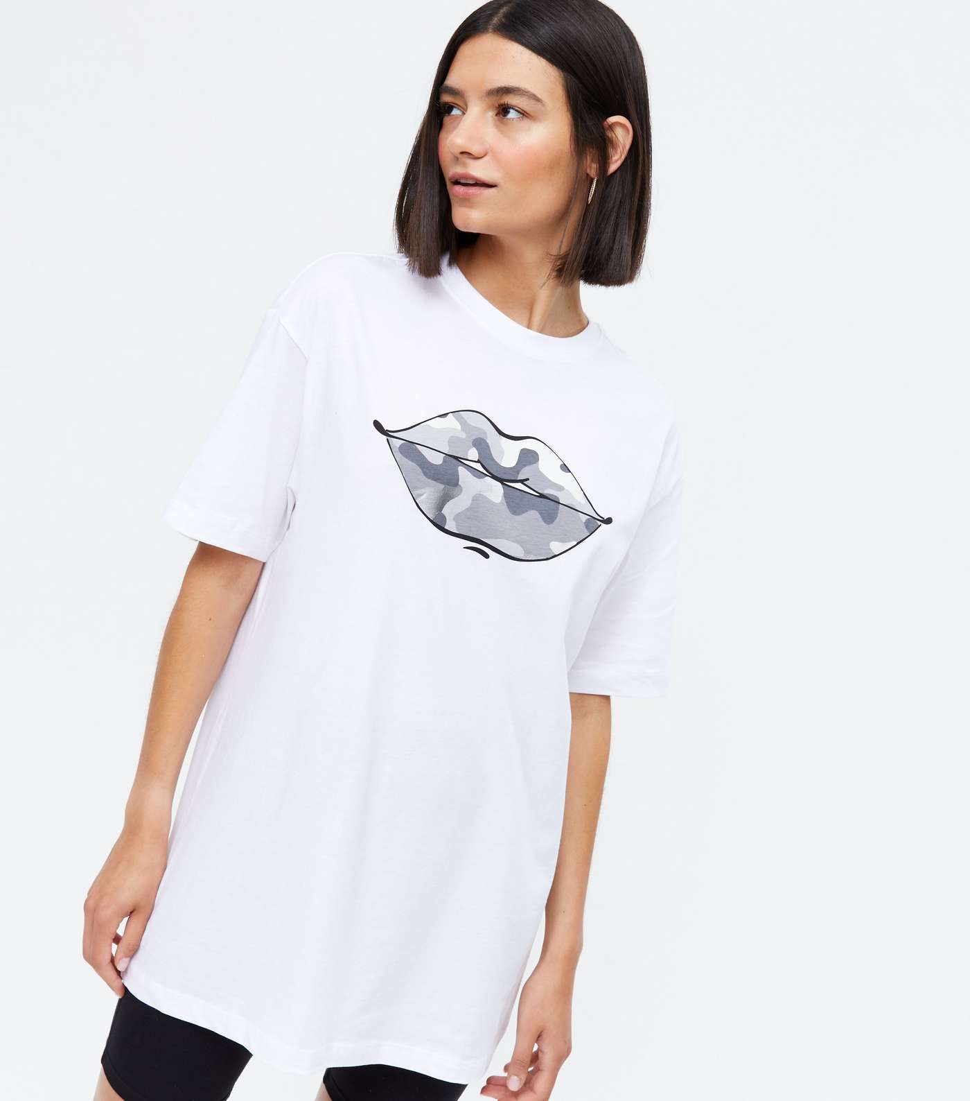 White Camo Metallic Lips Logo Oversized T-Shirt Image 2