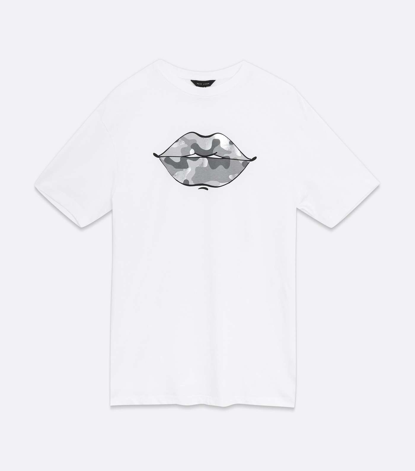 White Camo Metallic Lips Logo Oversized T-Shirt Image 4
