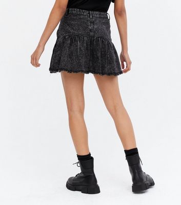 ONLY Dark Grey Denim Frayed Mini Skirt 