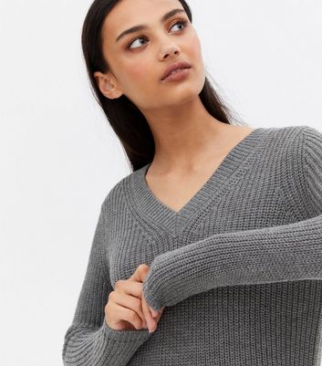 grey ribbed jumper dress