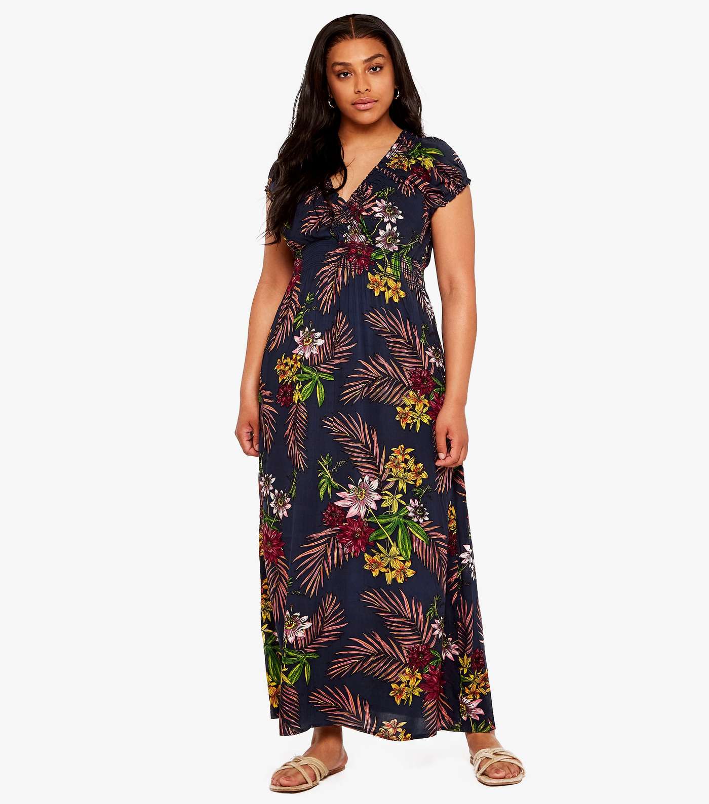 Apricot Curves Navy Tropical Wrap Maxi Dress