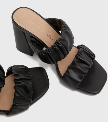 New Look Ruched Strap Mid Heeled Mule in Black