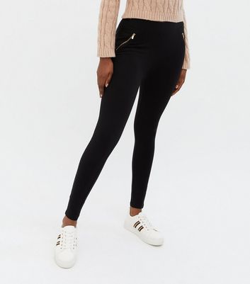 Black Ponte Zip High Waist Leggings 