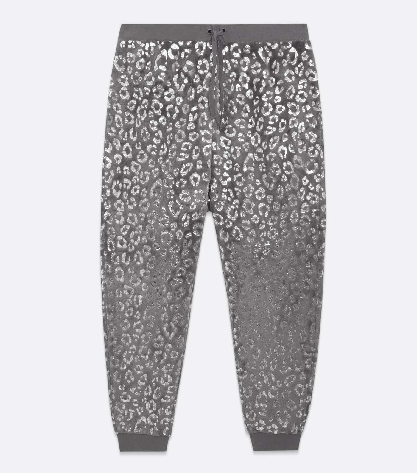 Curves Light Grey Metallic Leopard Print Pyjama Joggers Image 5