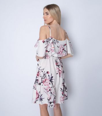 white floral cold shoulder dress