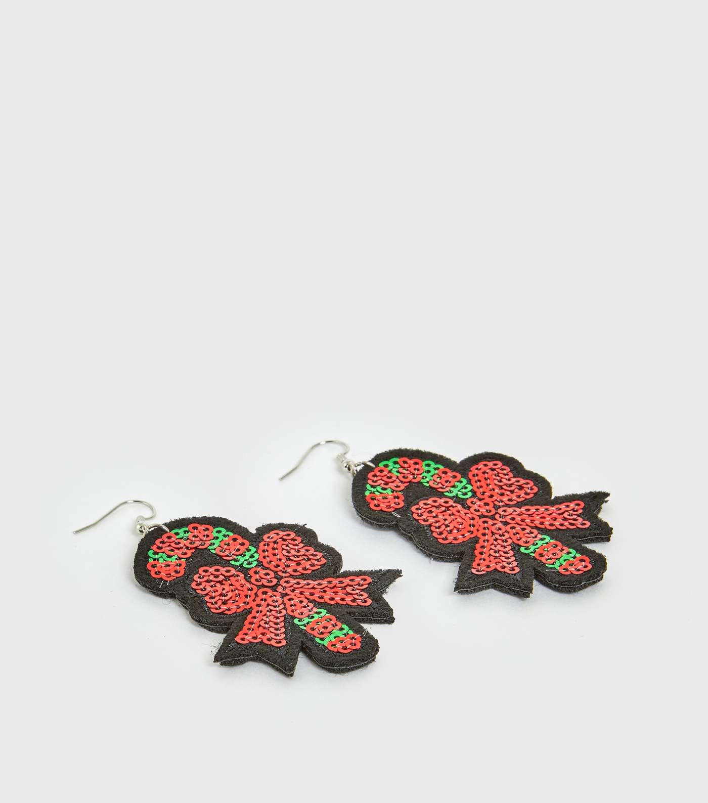 Black Sequin Christmas Candy Cane Earrings Image 3