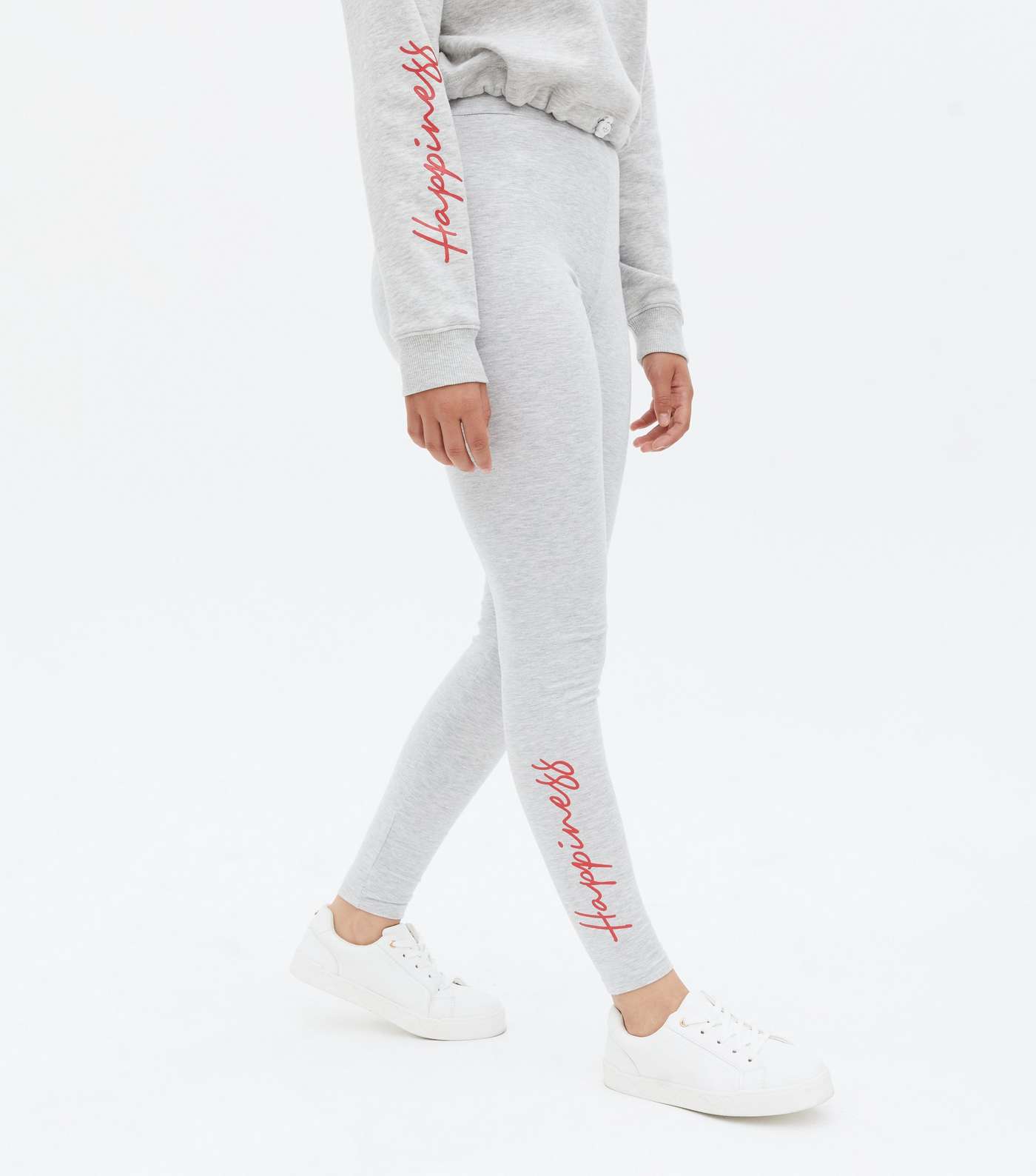Girls Pale Grey Happiness Logo Sweatshirt and Leggings Set Image 3