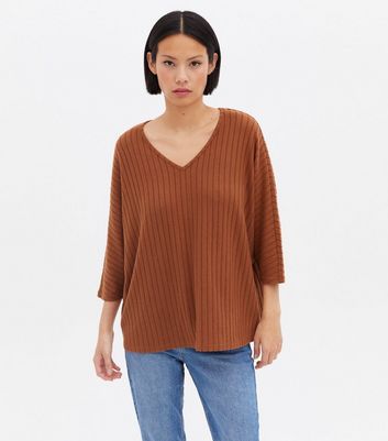 Damen Bekleidung Rust Brushed Fine Knit V Neck Top Damen Bekleidung Rust Brushed Fine Knit V Neck Top