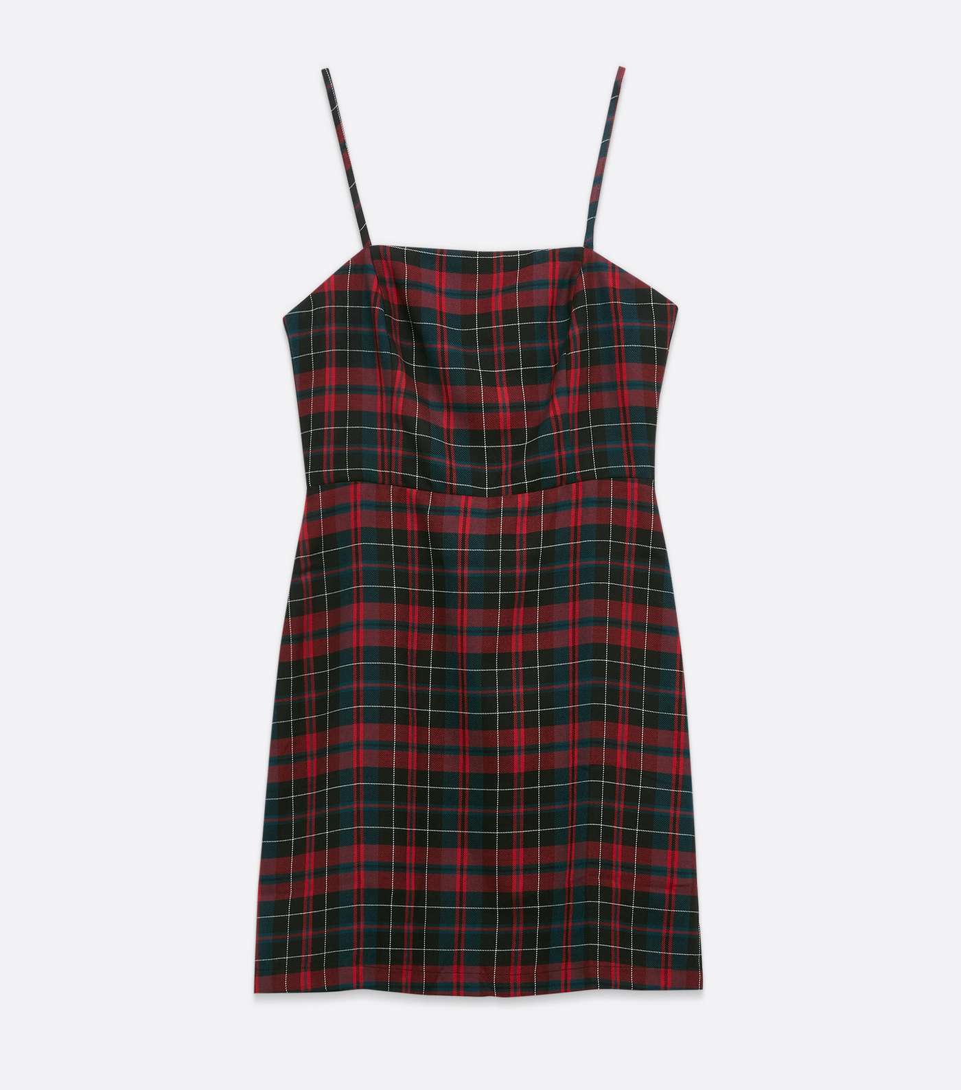 Red Check Square Neck Strappy Pinafore Dress Image 5