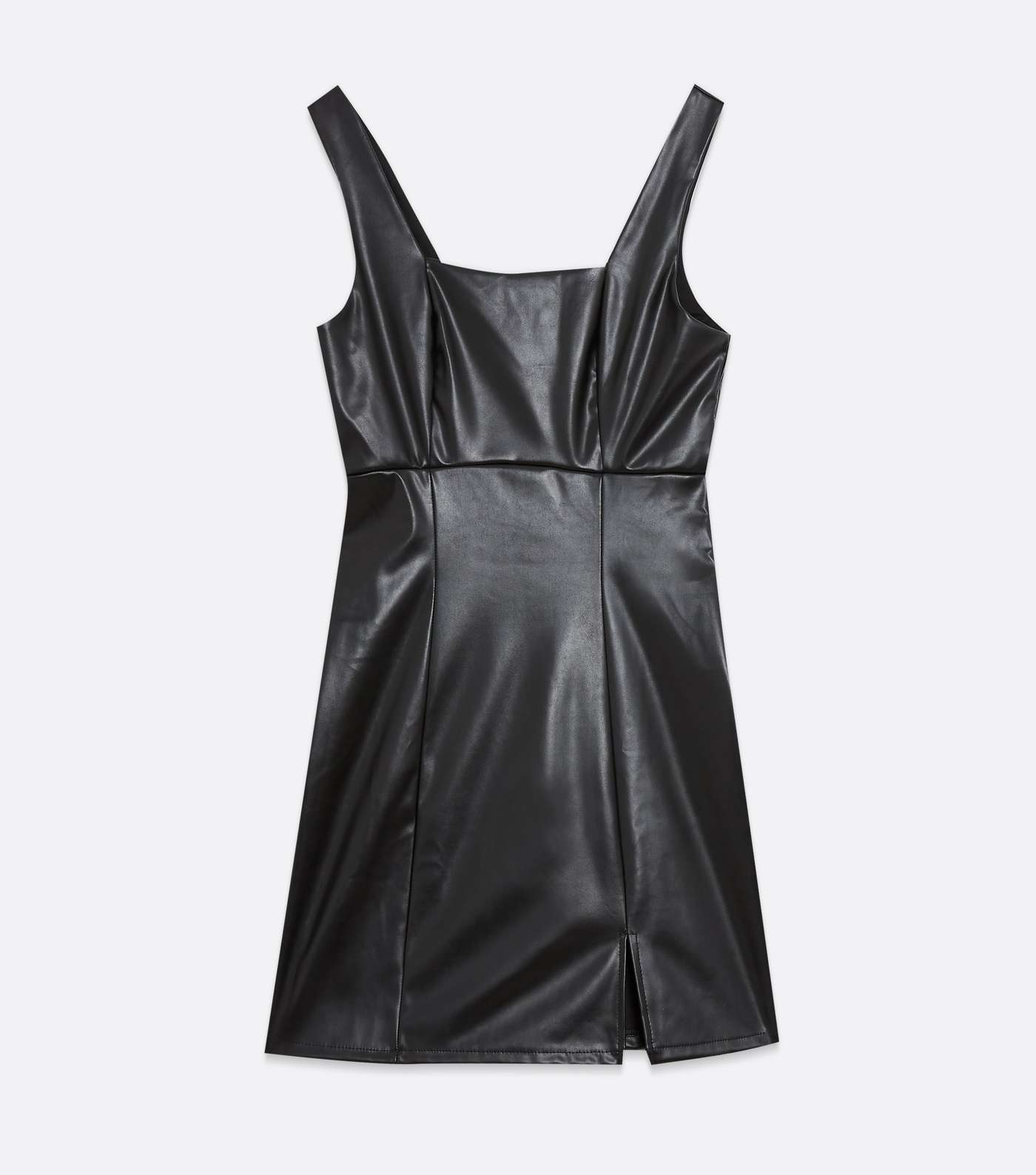 Black Leather-Look Square Neck Pinafore Dress Image 5