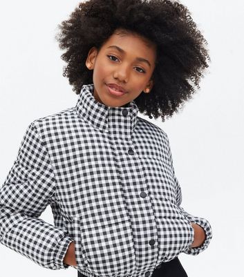 Gingham puffer outlet jacket