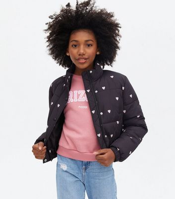 Black Heart High Neck Puffer Jacket 