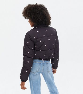 Black Heart High Neck Puffer Jacket 