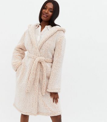 Cream Borg Hooded Dressing Gown | New Look