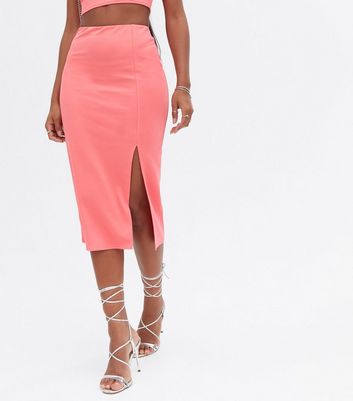 Pink Scuba Crop Top and Split Hem Midi Skirt Set New Look