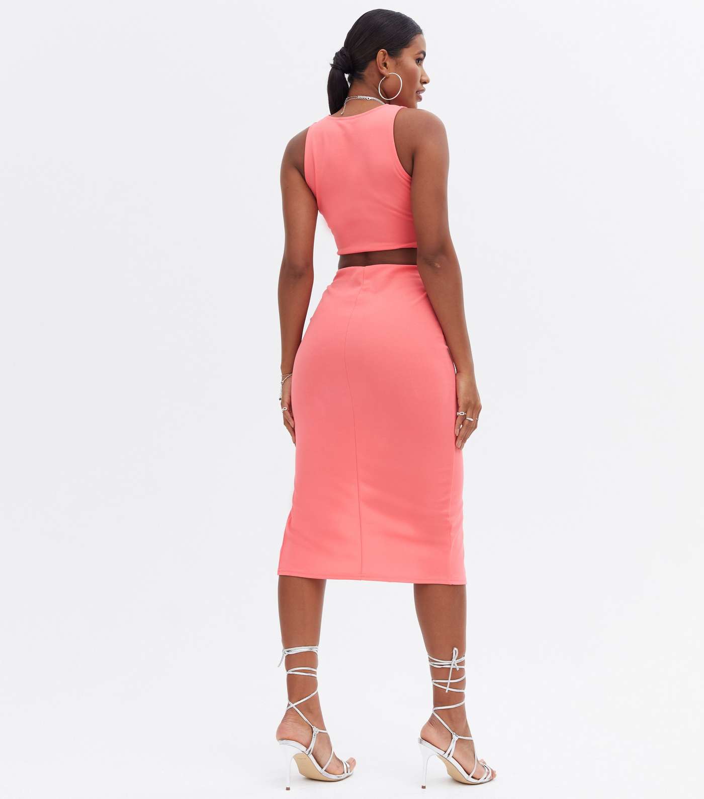Pink Scuba Crop Top and Split Hem Midi Skirt Set Image 4