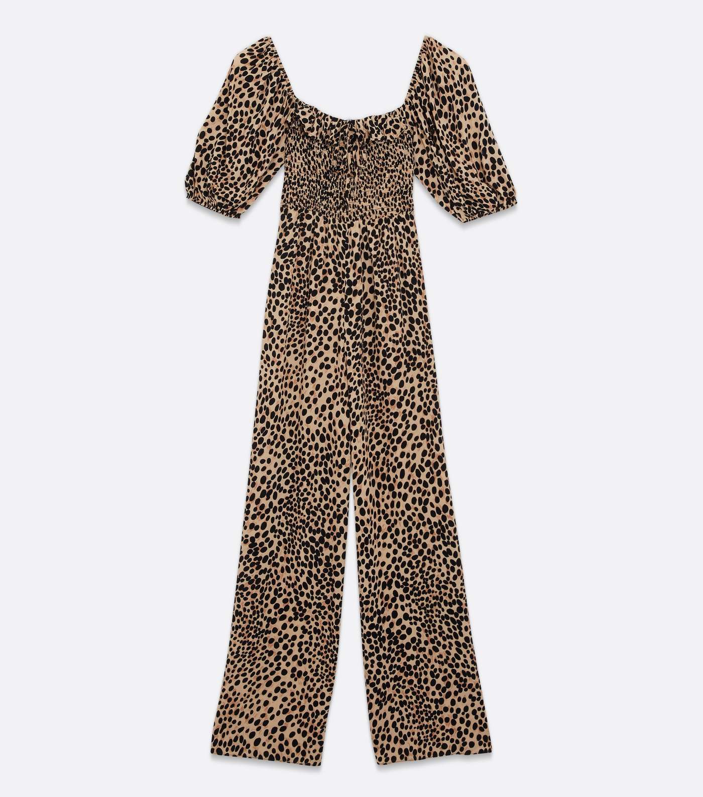 Brown Leopard Print Shirred Ruffle Jumpsuit Image 5