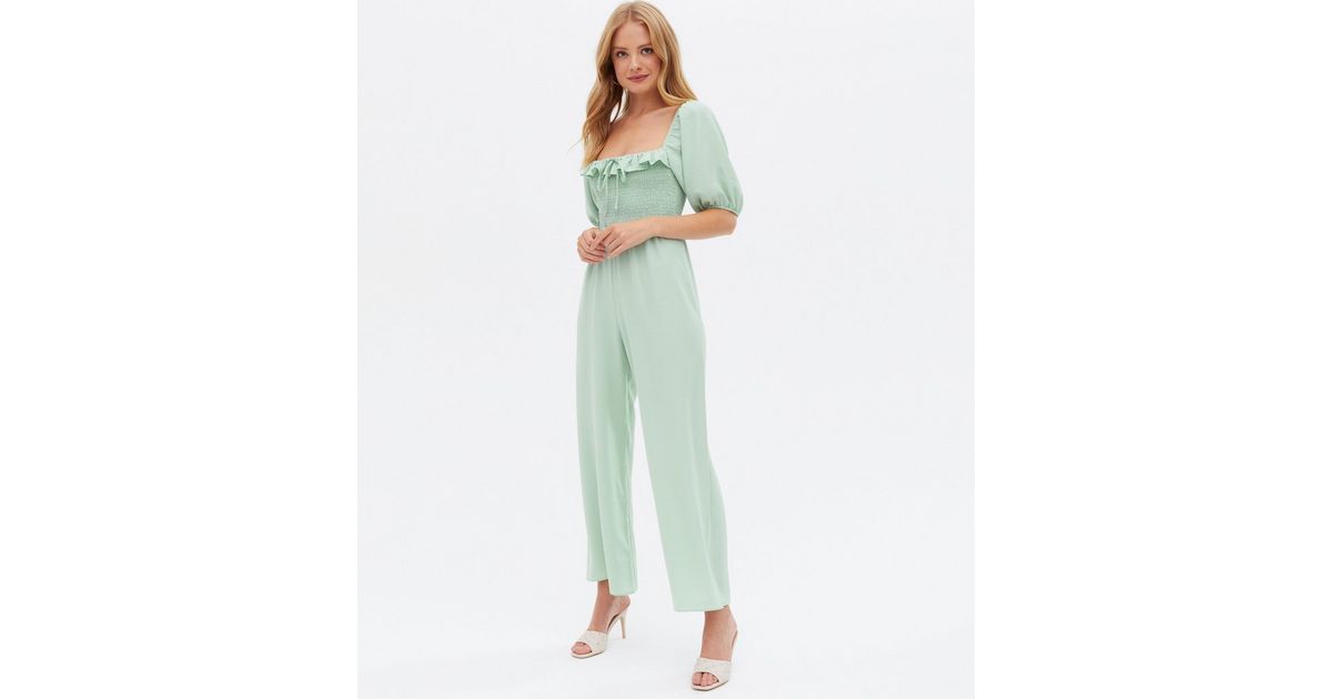 Light Green Ruffle Wide Leg Jumpsuit New Look