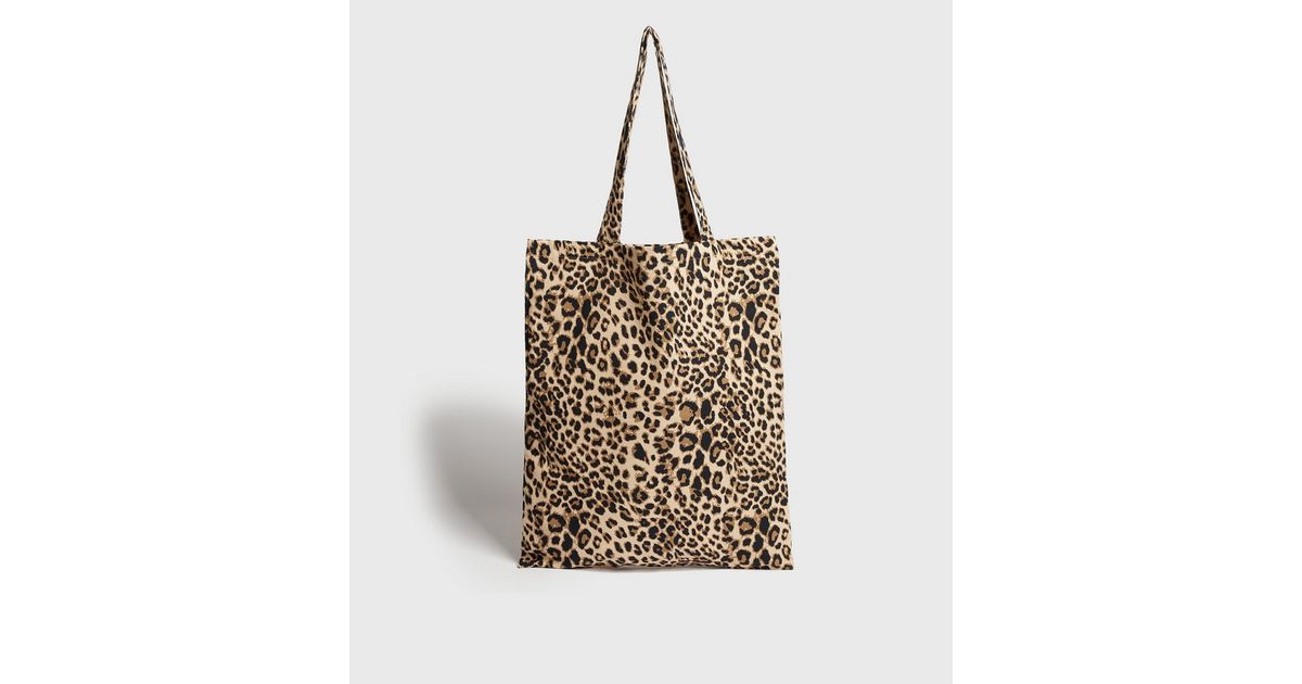 Stone Leopard Print Canvas Tote Bag