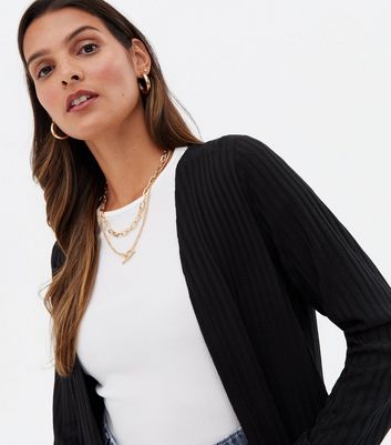 Black Ribbed Fine Knit Midi Cardigan 
