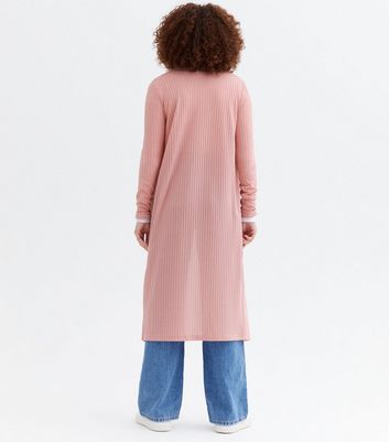 Click to view product details and reviews for Mid Pink Ribbed Fine Knit Midi Cardigan New Look.