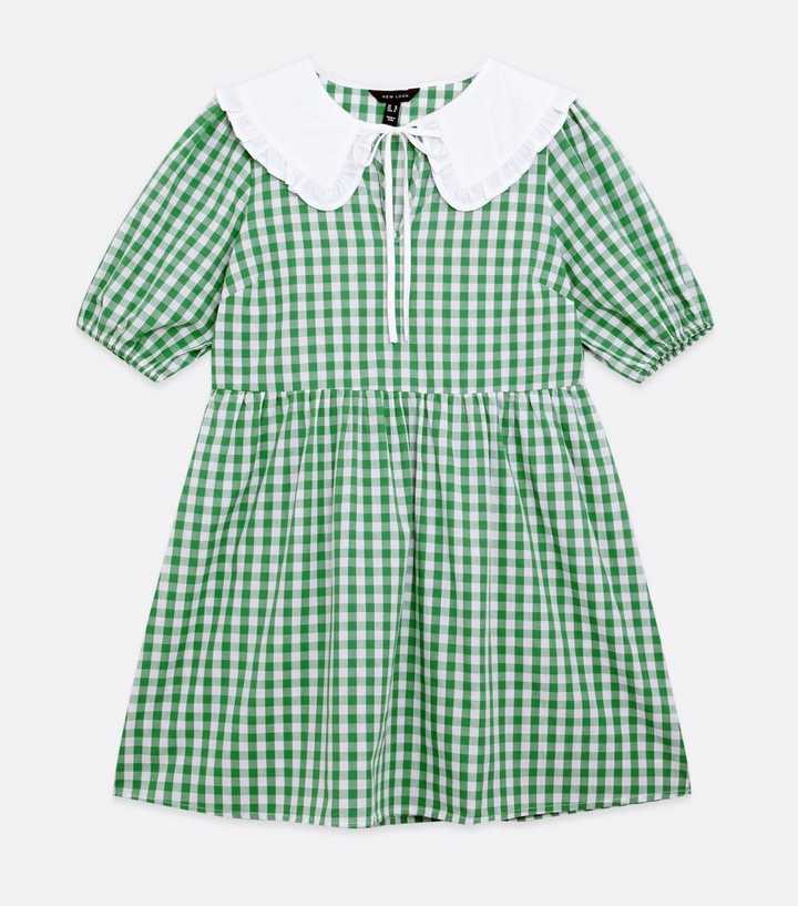 Green Gingham Poplin Tie Collar Mini Oversized Smock Dress | New Look Green Gingham Poplin Tie Collar Mini Oversized Smock Dress | New Look