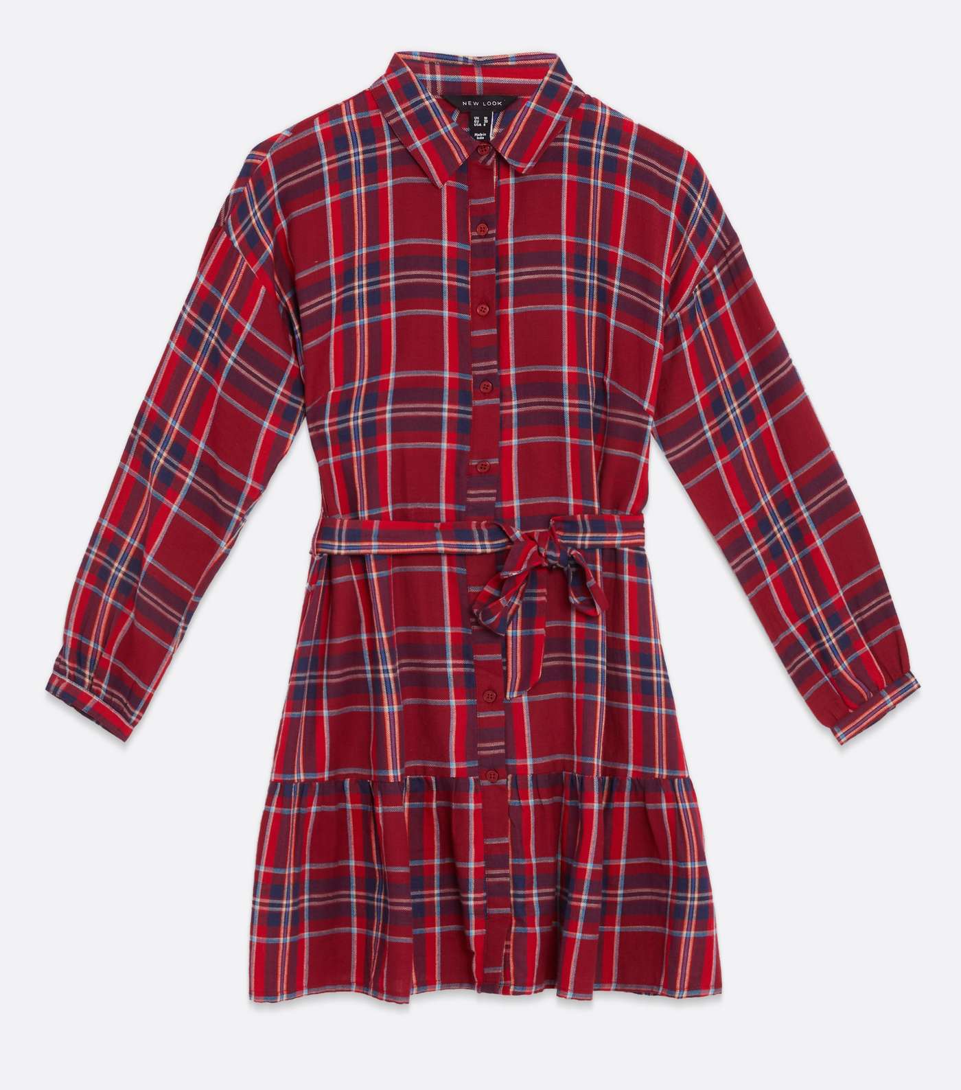 Red Check Tie Front Mini Shirt Dress Image 5