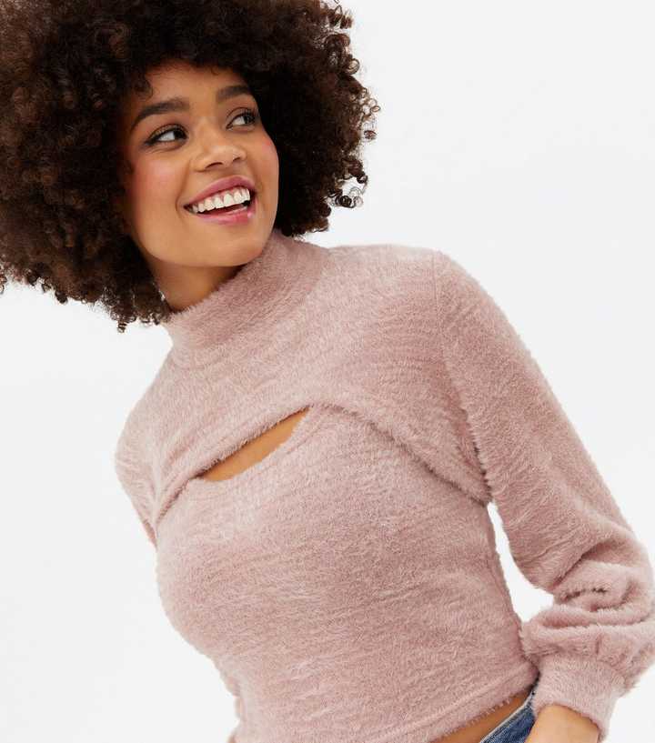 Mink Fine Knit Fluffy Jumper and Crop Vest Set