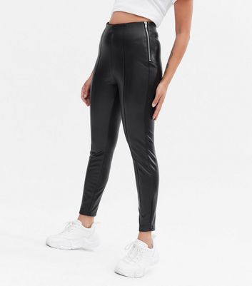 2 Pack Black Leather-Look Leggings 