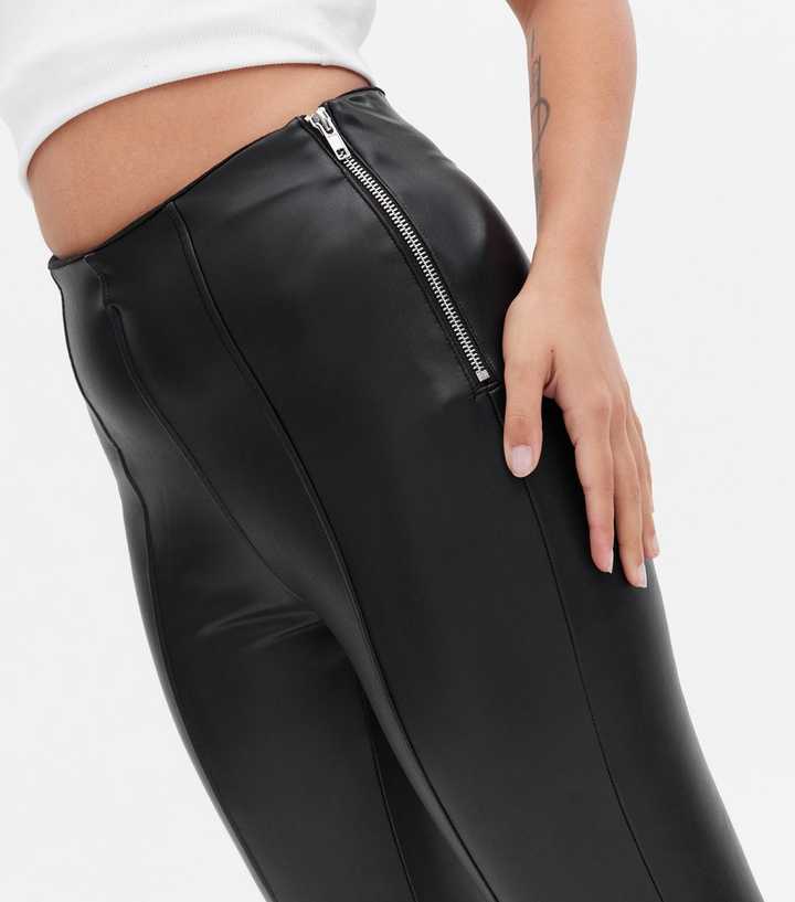 petite black leather pants