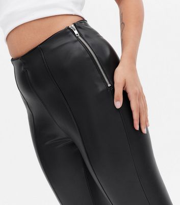 Petite Black Leather-Look High Waist 