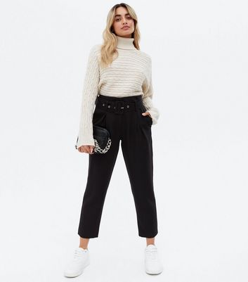 Click to view product details and reviews for Petite Black Belted High Waist Tapered Trousers New Look.
