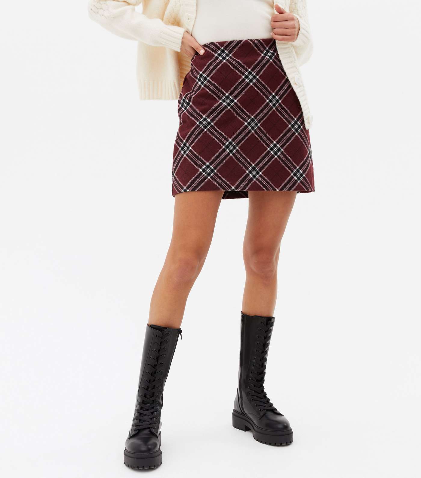 Red Check Brushed High Waist Mini Skirt Image 2