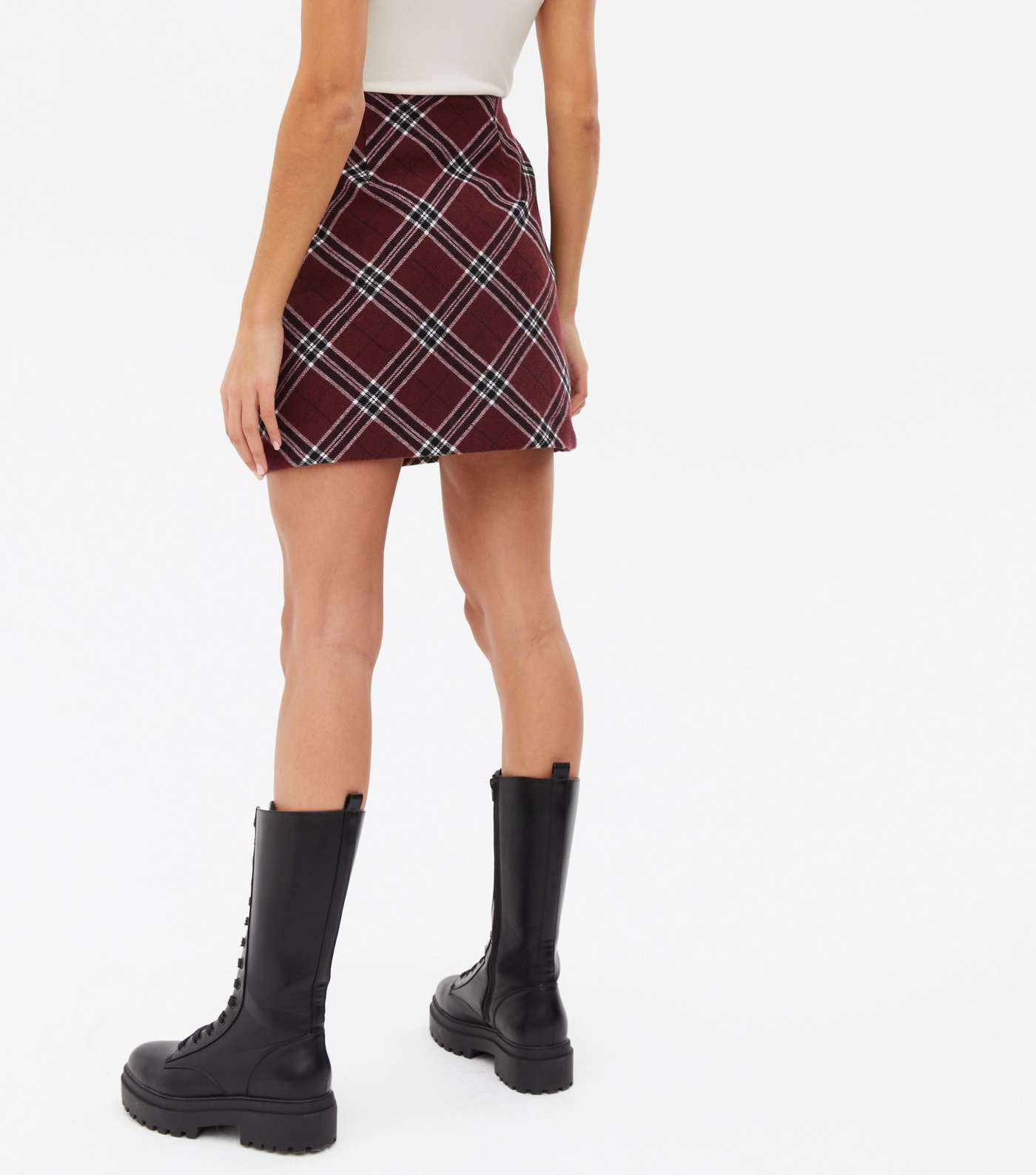 Red Check Brushed High Waist Mini Skirt Image 4