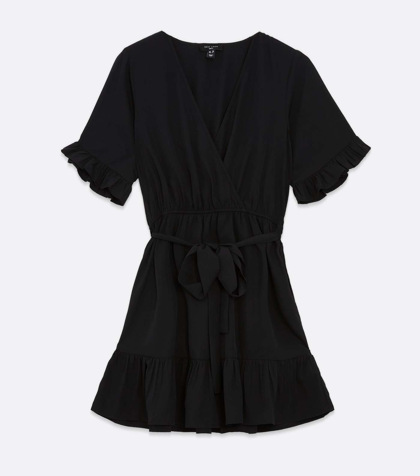Tall Black Ruffle Tiered Mini Wrap Dress Image 5