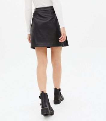 Black Leather Look Military Button Mini Tennis Skirt New Look