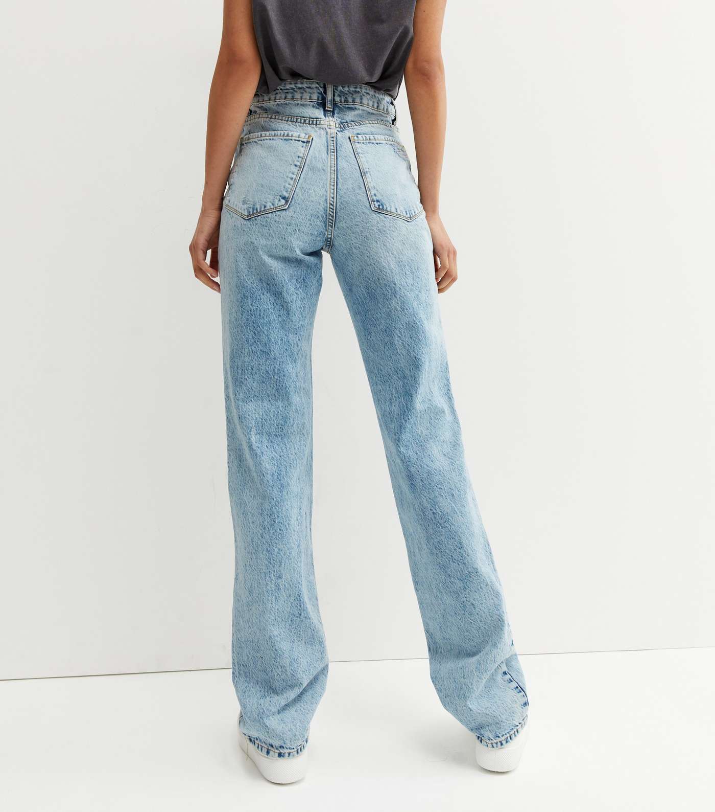 Tall Blue Ripped Full Length Anica Straight Leg Jeans Image 4