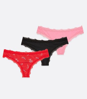 New Look 2 Pack Pink and Red Candy Cane V Front Thongs