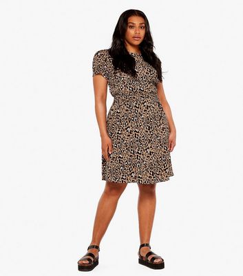 Apricot Curves Stone Leopard Print Mini Dress New Look